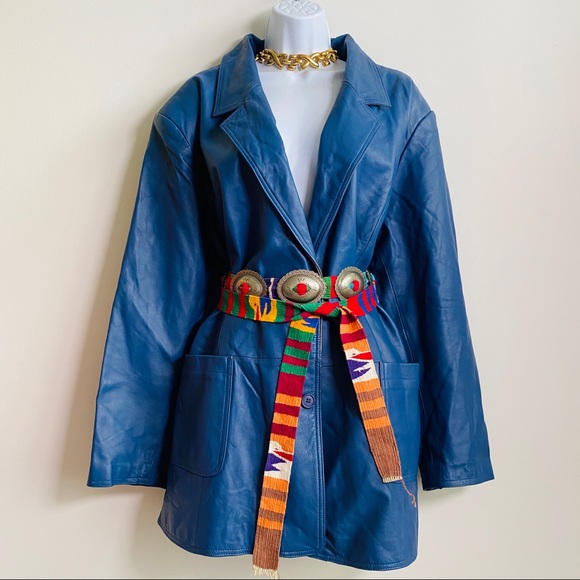 Beautiful Blue Genuine Leather Vintage Blazer Style Jacket - Picture 1 of 12